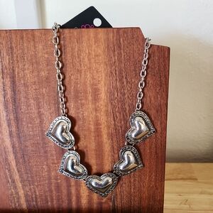 Paparazzi Silver Heart Charm Necklace And Earringd